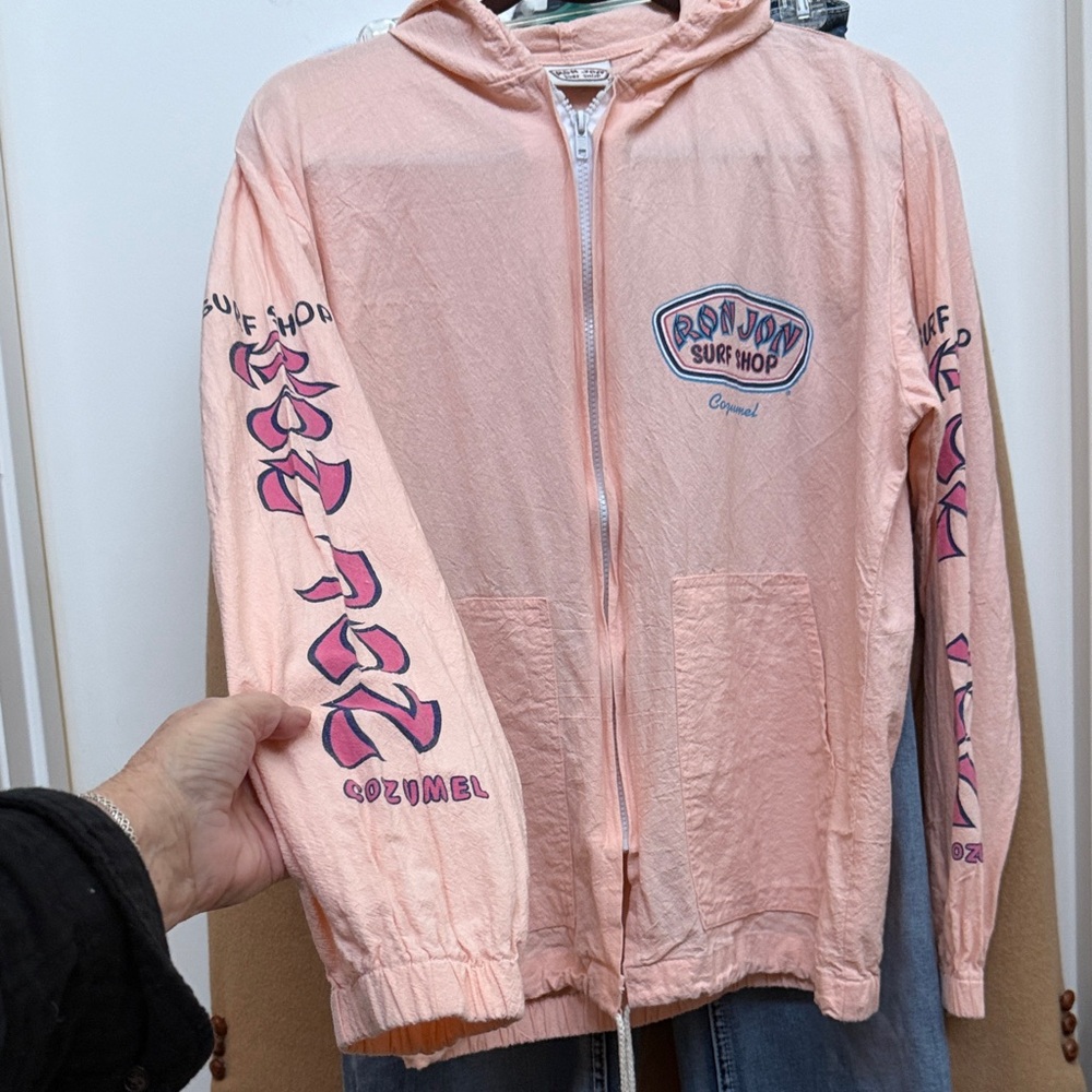 Ron Jon Surf Shop Peach Zip-Up Hoodie w pockets Cozumel Light Vacation Jacket Lg